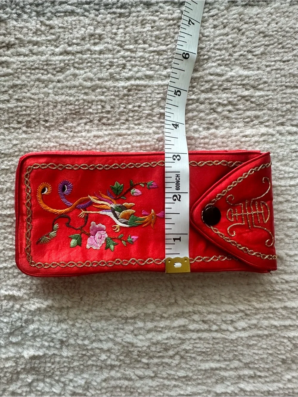 Oriental Embroidered Red Satin Fabric Eyeglass Case